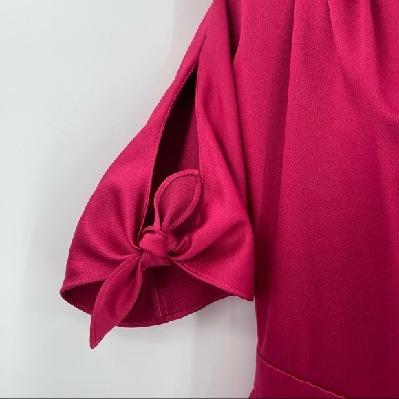 Gal Meets Glam Debbie Tie Sleeve Midi Dress Womens 4 Pink Satin Fit And Flare - Picture 2 of 10